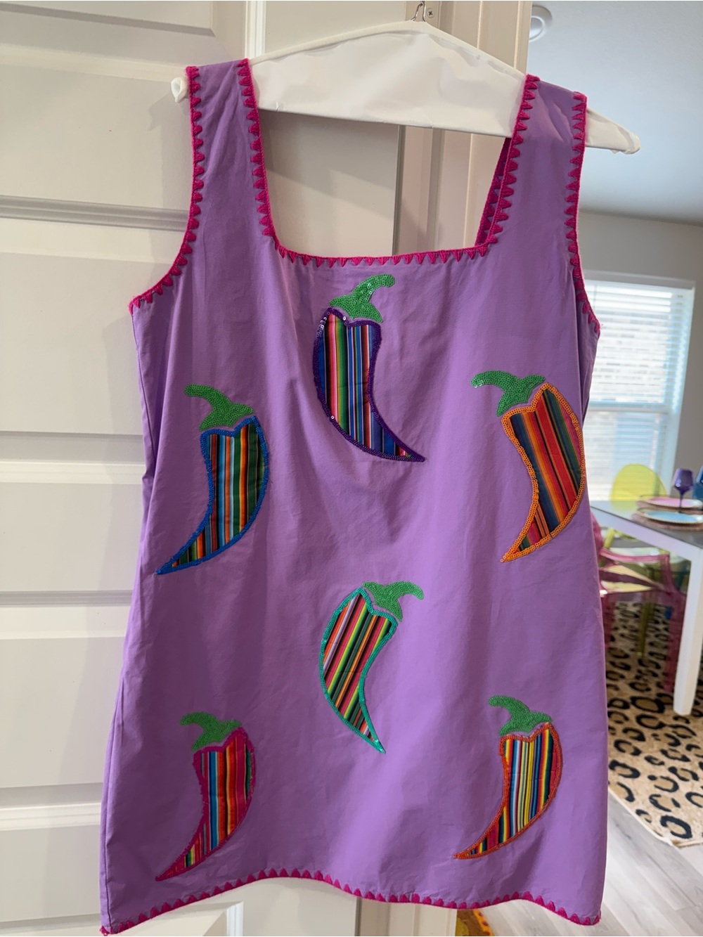QUEEN OF SPARKLES Lavender dress with Multicolor Chili peppers